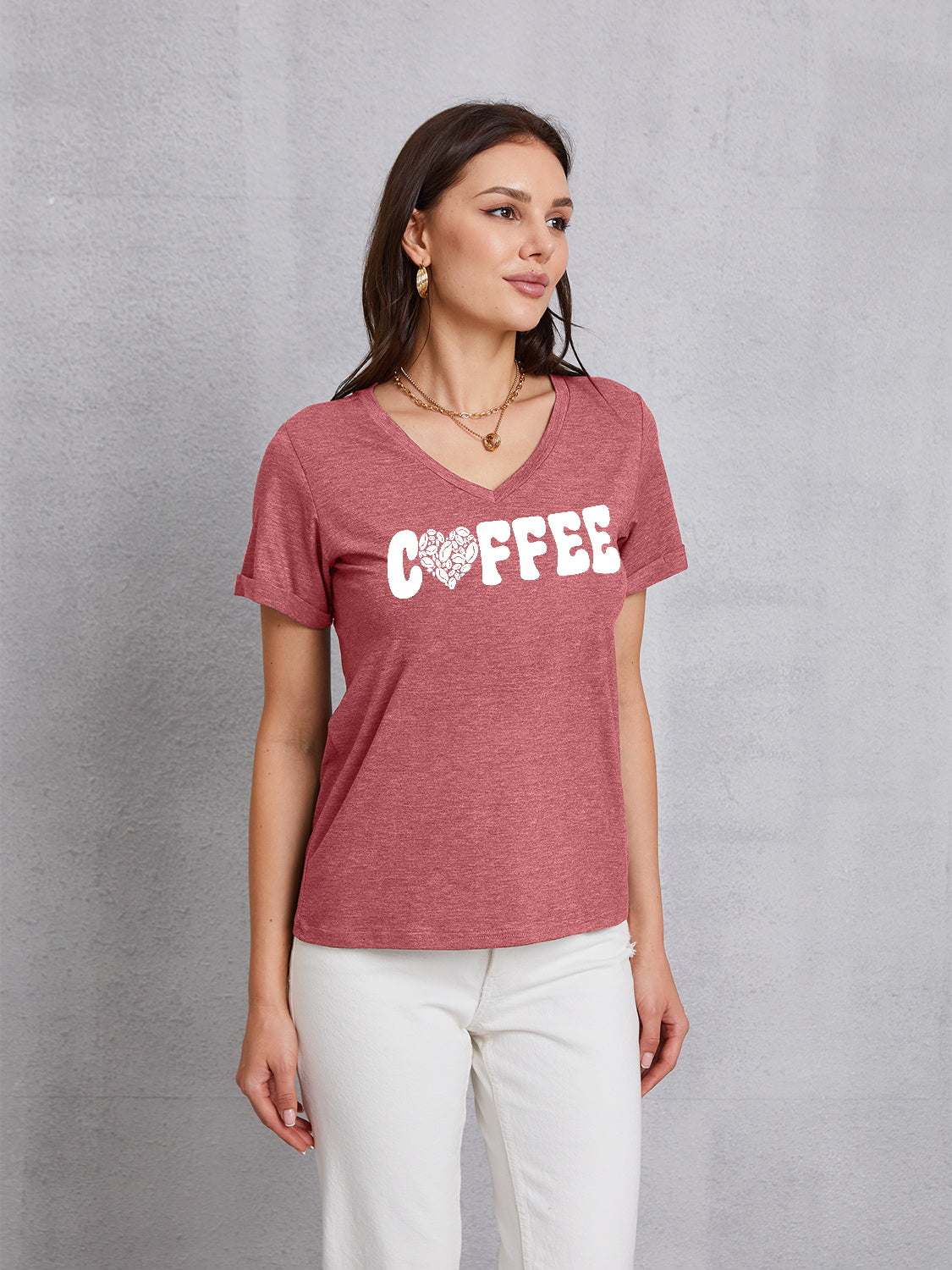 COFFEE V-Neck Short Sleeve T-Shirt