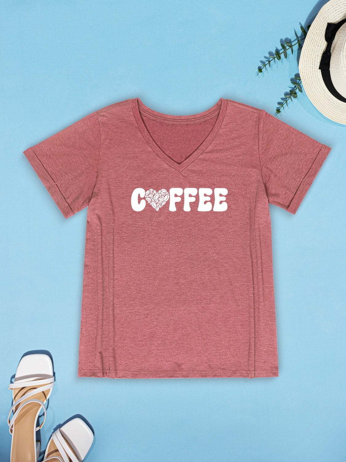 COFFEE V-Neck Short Sleeve T-Shirt