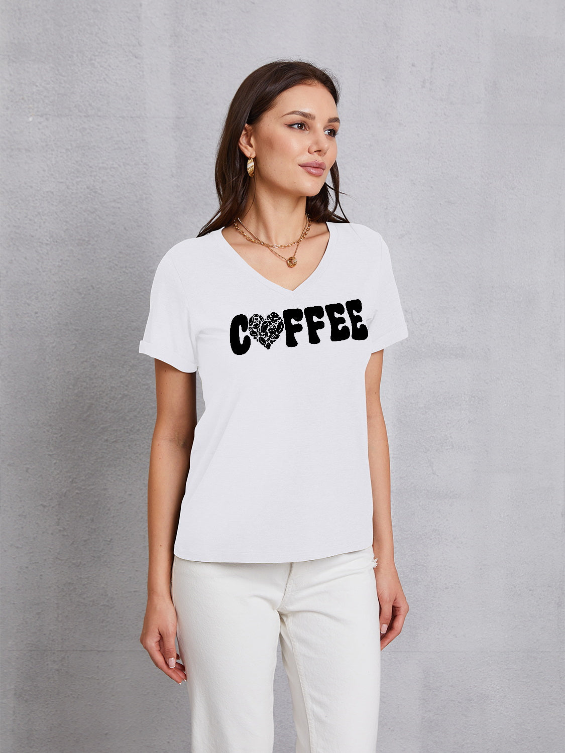 COFFEE V-Neck Short Sleeve T-Shirt